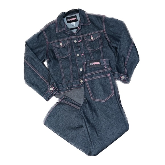 Vintage Denim - Vintage Y2K Matching Denim Jacket and High Rise Jeans Set, size small